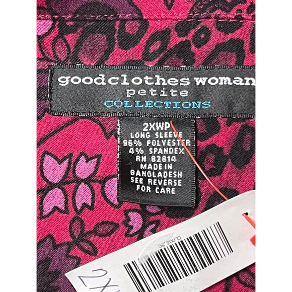 Goodclothes Petite 2XWP Paisley & Floral Cropped Button-Up Shirt 2XWP Pink Black - Picture 3 of 13